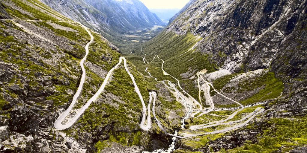 The zig-zagging Trollstigen route winds across the Norwegian countryside