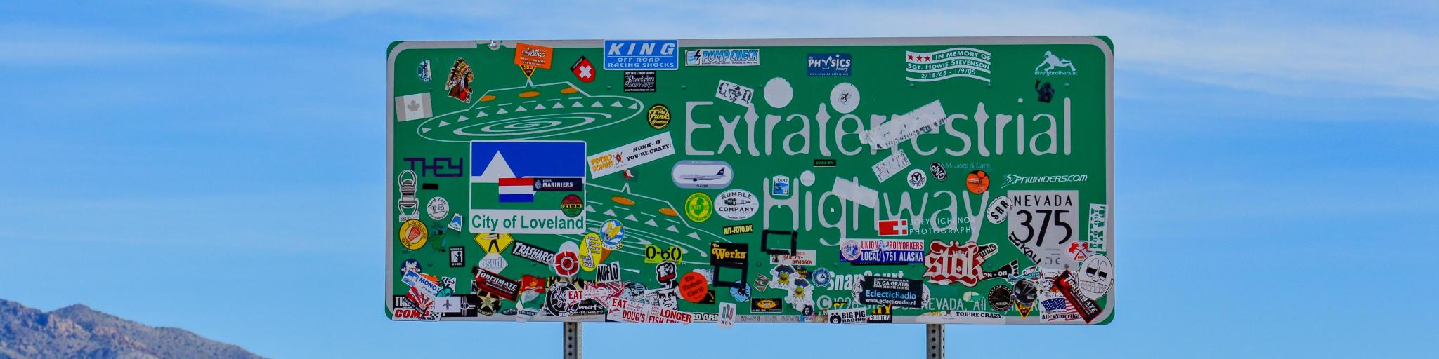 View of the famous Extraterrestrial Highway road sign in Nevada, USA