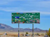 View of the famous Extraterrestrial Highway road sign in Nevada, USA