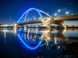 Bridge in Minneapolis, lit up at night