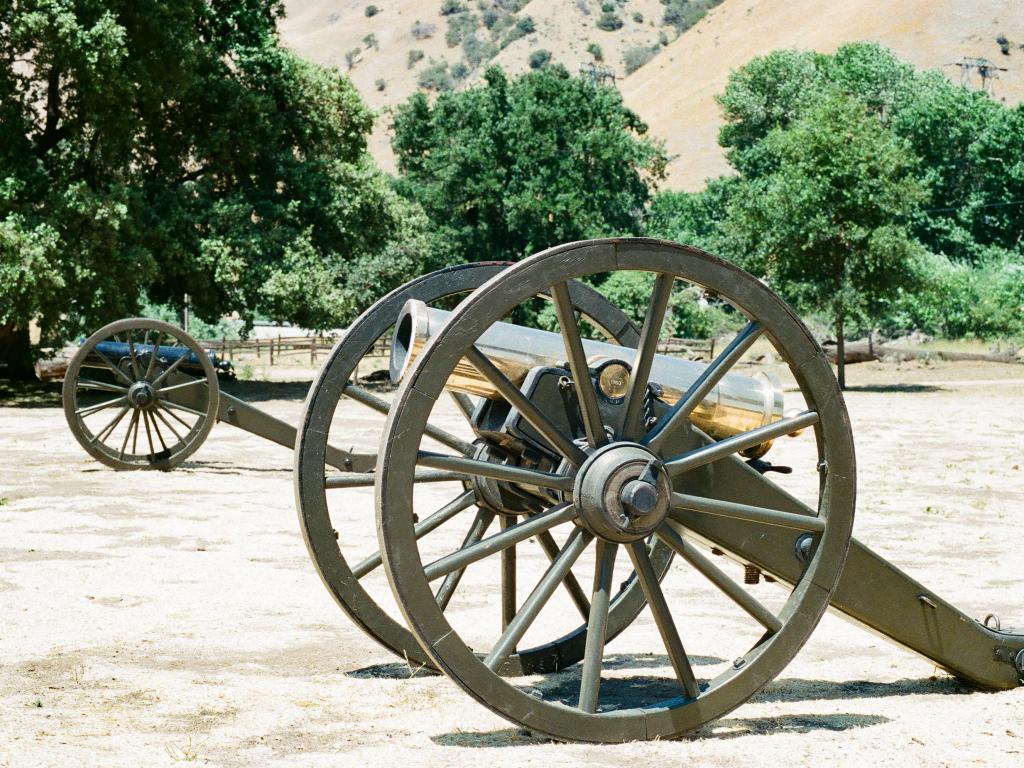Historic cannons at the Fort Tejon State Historic Park near Lebec in California