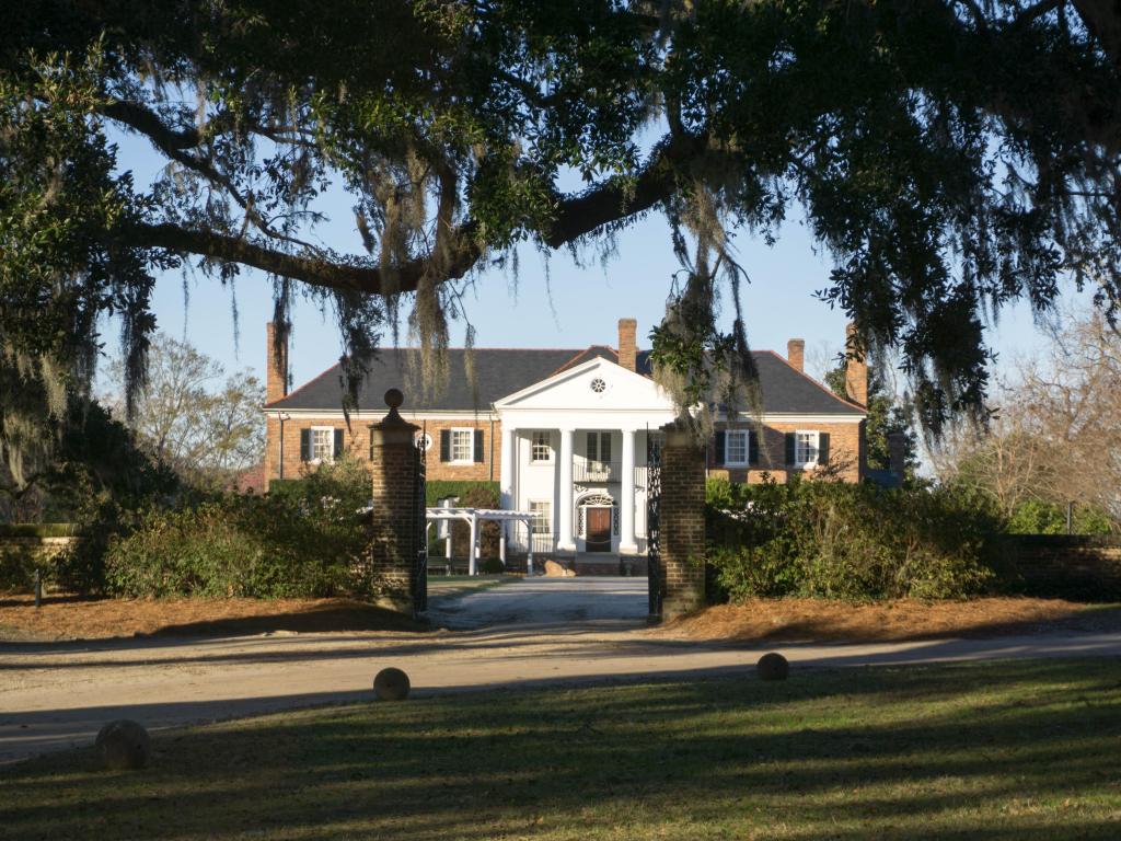 Boone Hall Plantation entrance with historic tree surrounding which was reconstructed in 1936.