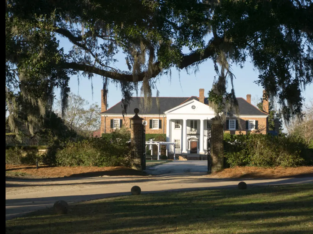 Boone Hall Plantation entrance with historic tree surrounding which was reconstructed in 1936.