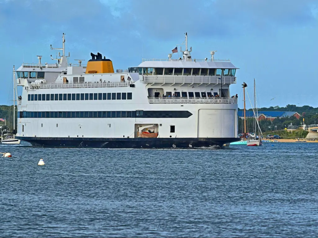 The Martha's Vineyard bay ferry at Woods Hole to Vineyard Haven in a fair day