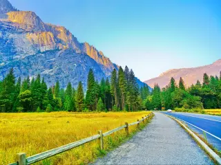 View from Yosemite Valley in Yosemite National Park at dawn in autumn.