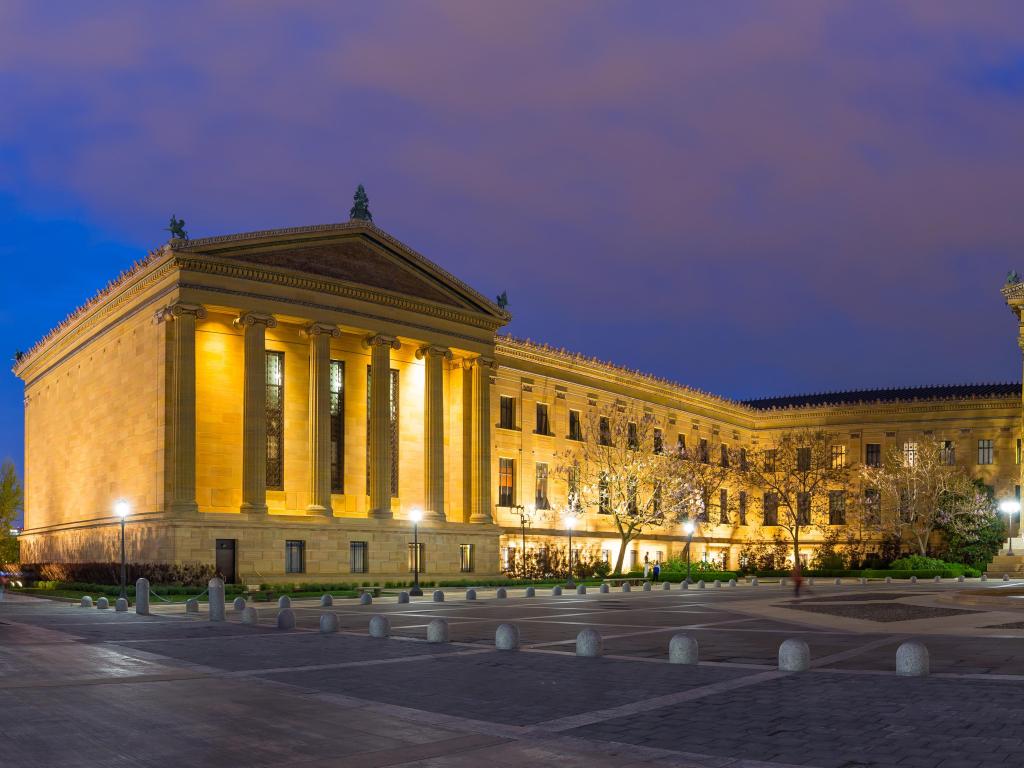 Panorama of Philadelphia Pennsylvania Museum of Art at twilight
