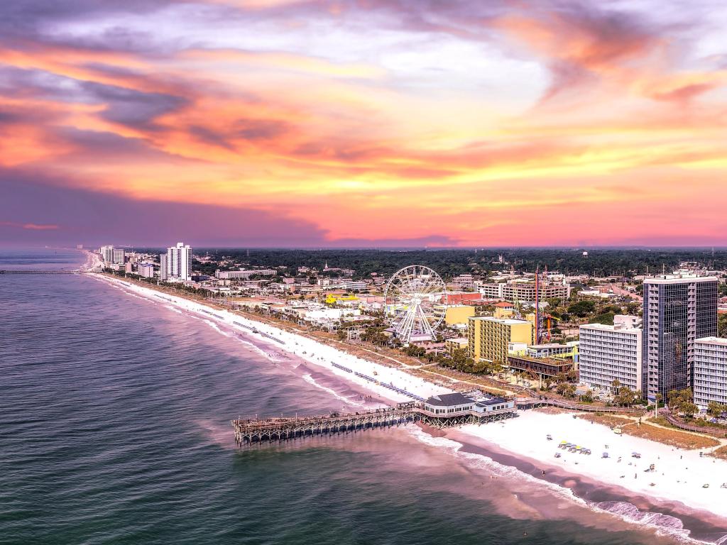Myrtle Beach, South Carolina, USA sunset panorama view.