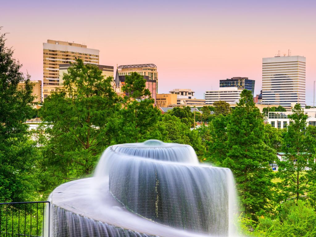 Columbia, South Carolina, USA at Finlay Park Fountain at sunset.