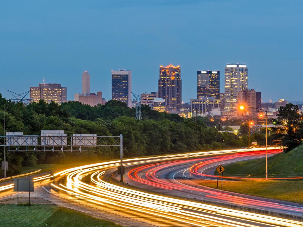 Traffic time lapse image on the outskirts of Birmingham, AL at dusk