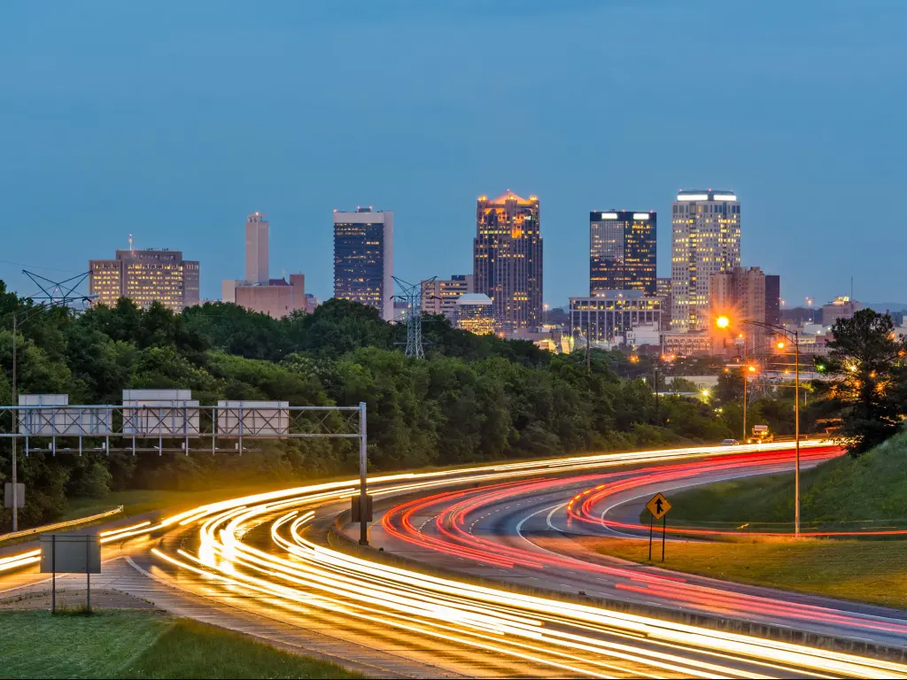 Traffic time lapse image on the outskirts of Birmingham, AL at dusk