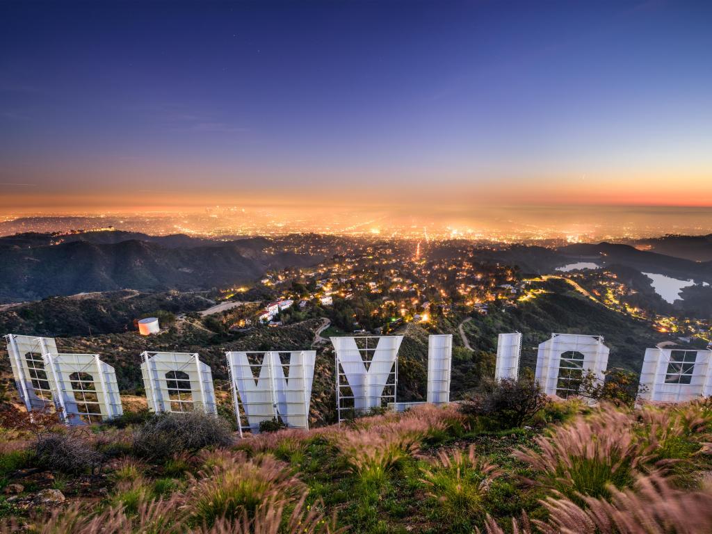 The Hollywood sign overlooking Los Angeles. The iconic sign was originally created in 1923.
