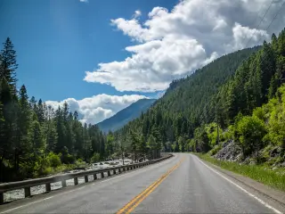 A long way down the road of Yellowstone National Park, Wyoming