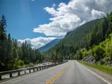 A long way down the road of Yellowstone National Park, Wyoming