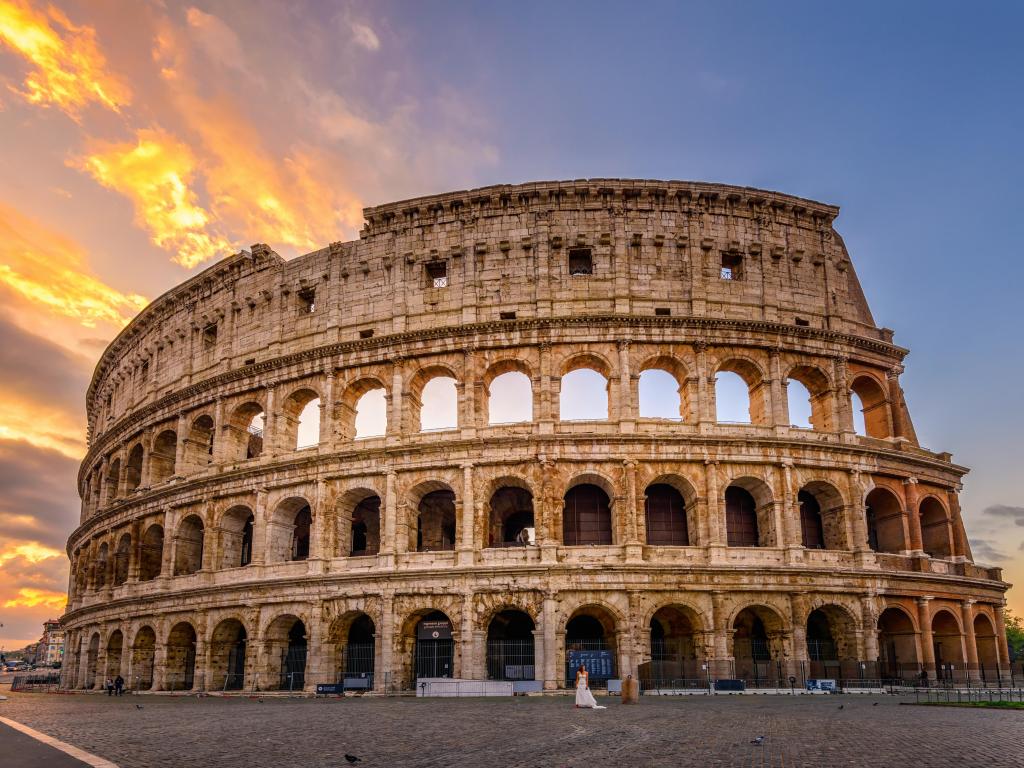 Sunrise view of Colosseum in Rome, Italy. Rome Colosseum is one of the main attractions of Rome and Italy