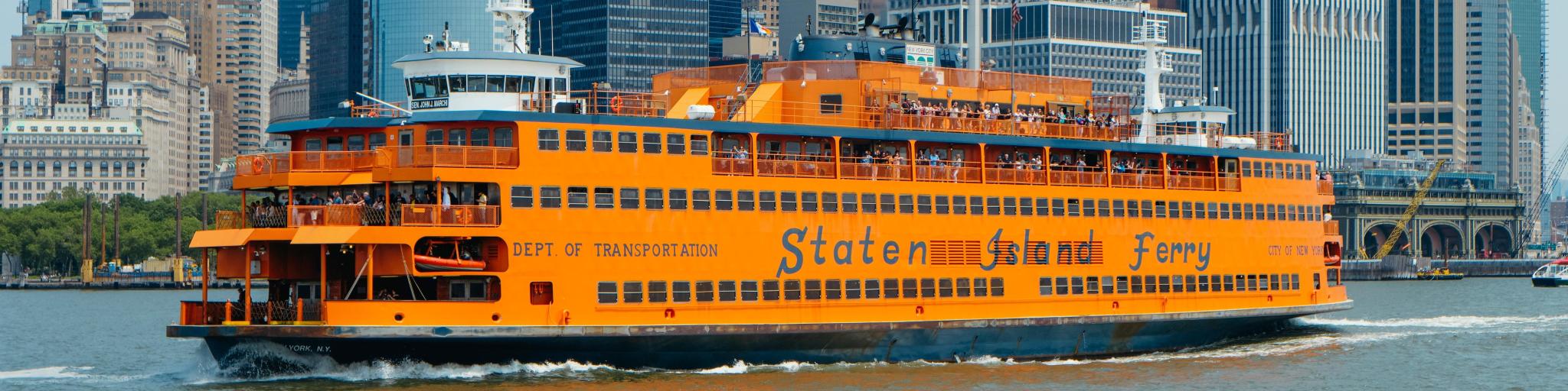 Staten Island Ferry with Manhattan skyscrapers in the background