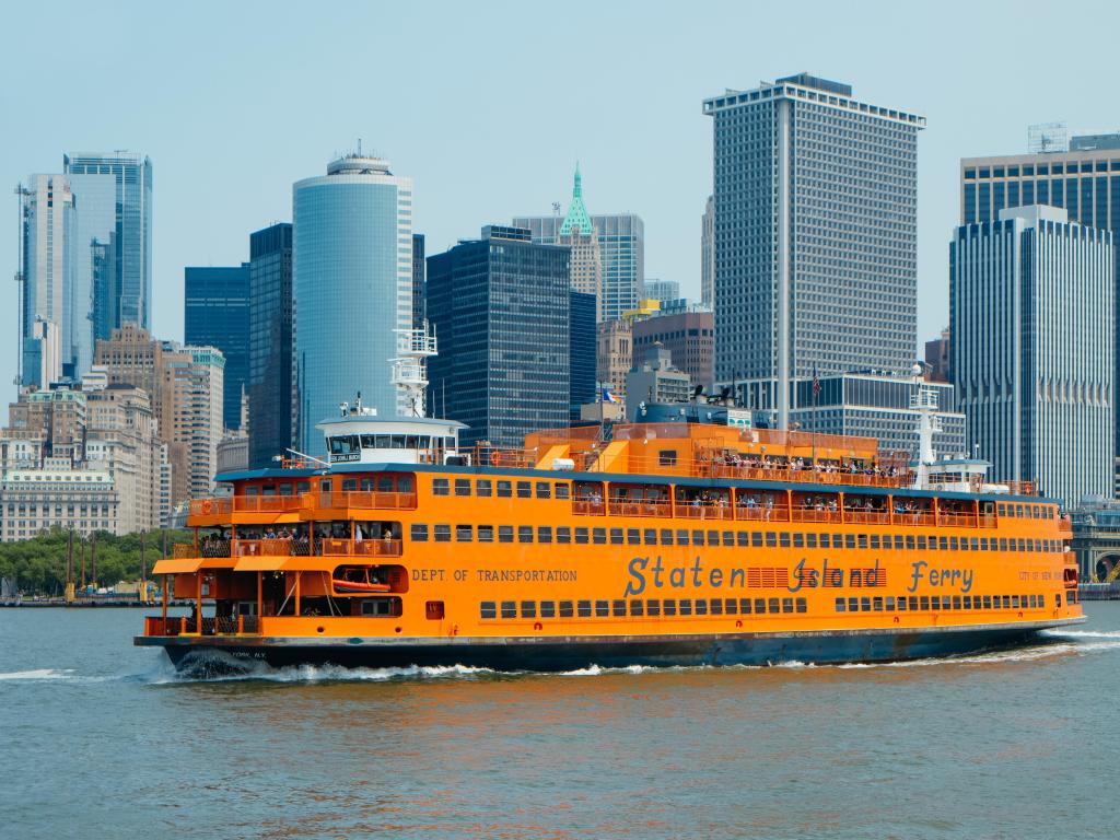 Staten Island Ferry with Manhattan skyscrapers in the background