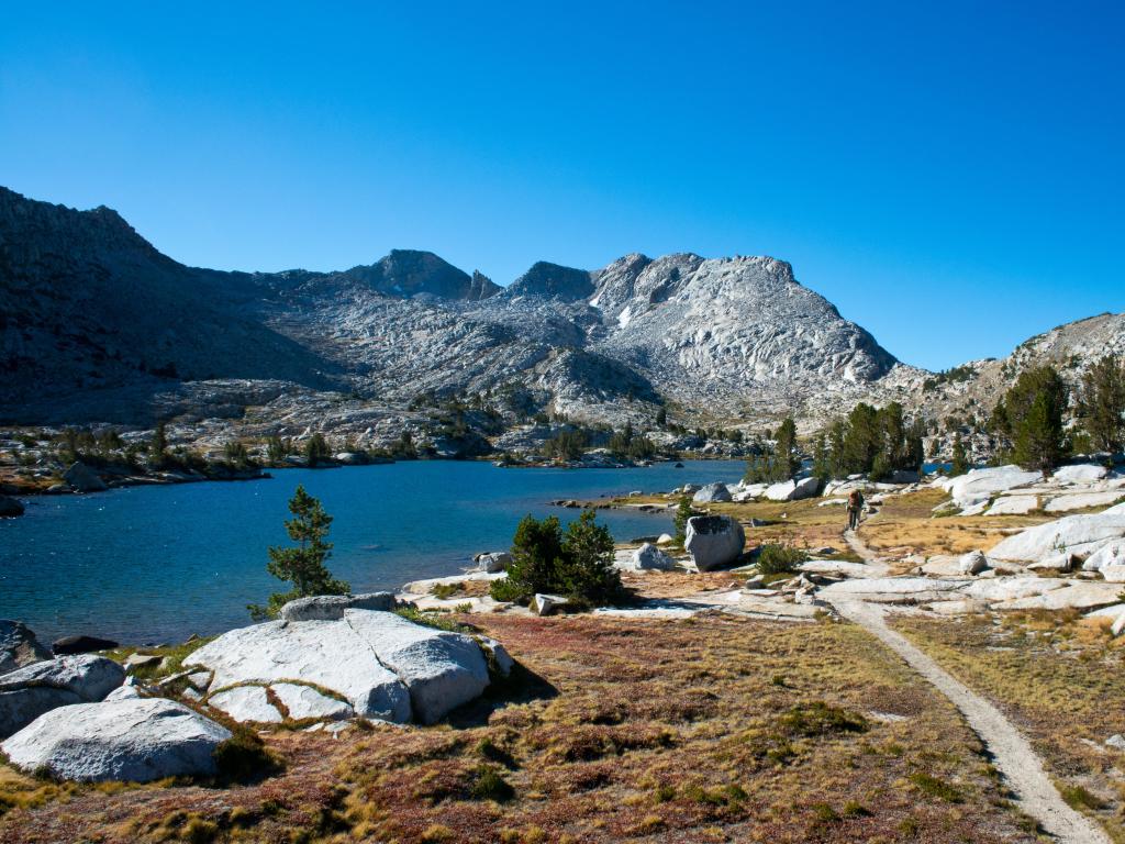 Marie Lake in the High Sierra Mountains on a sunny day
