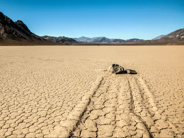 Racing rocks at Racetrack Playa in Death Valley National Park, California.