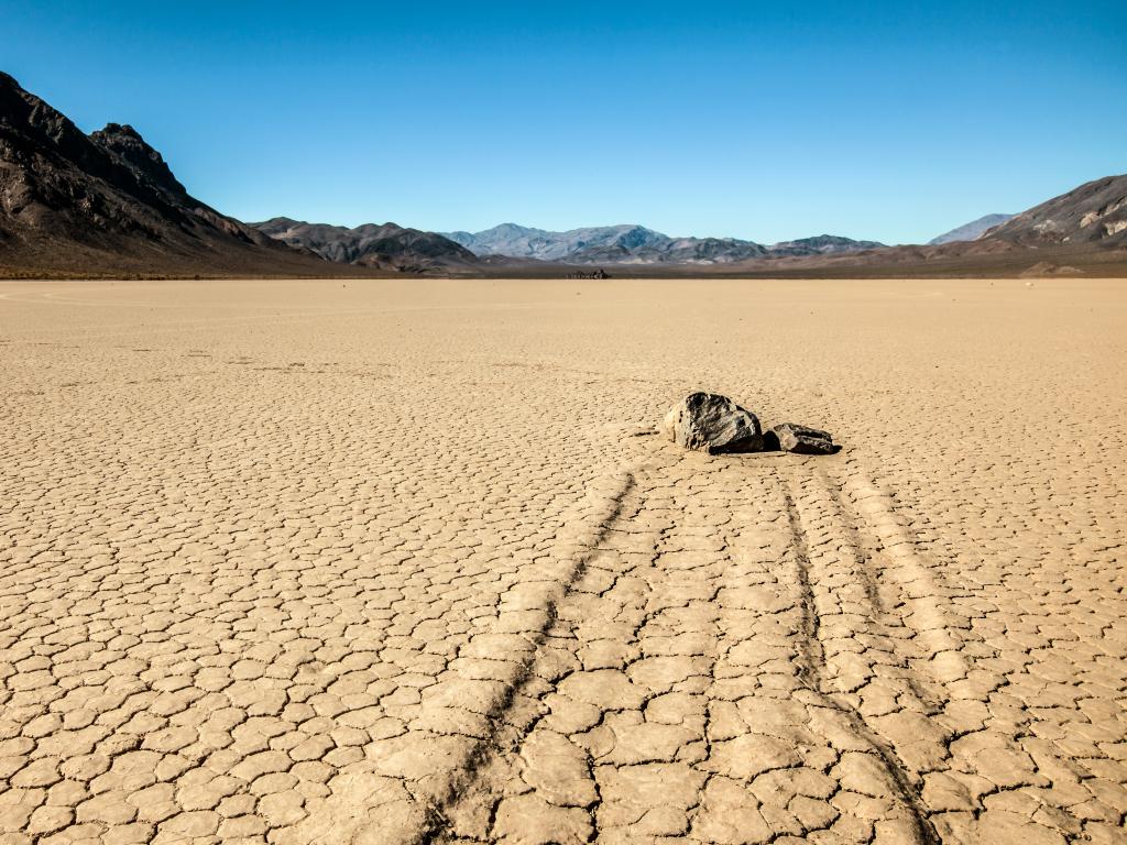 Racing rocks at Racetrack Playa in Death Valley National Park, California.