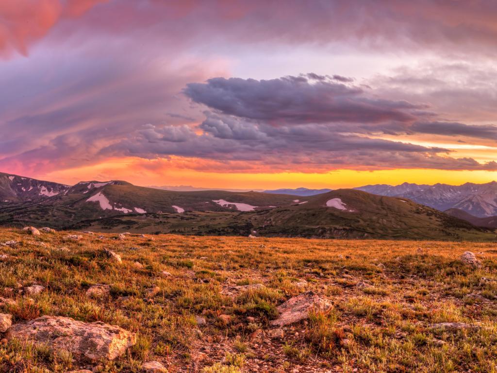 A stunningly colorful sunset display from the Gore Range Overlook on Trail Ridge Road