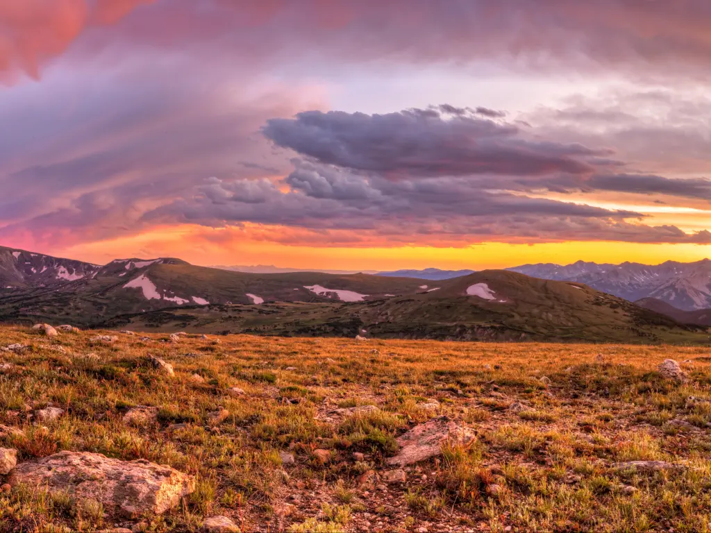 A stunningly colorful sunset display from the Gore Range Overlook on Trail Ridge Road