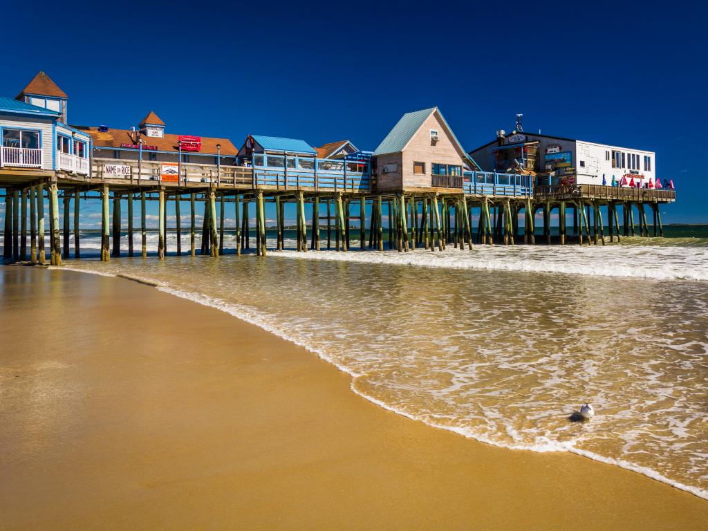 The colorful Old Orchard Beach Pier in Maine has restaurants and bars with a view.