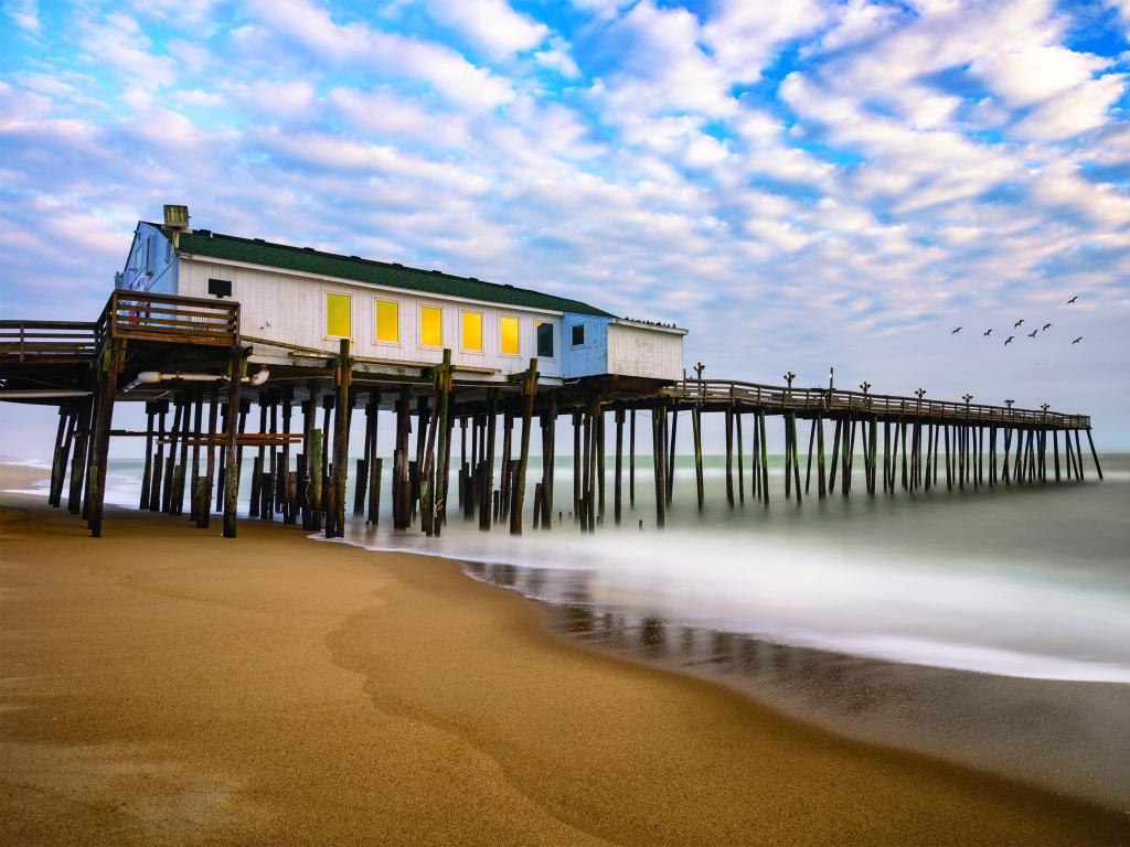 Close up of Kitty Hawk fishing pier found along North Carolina's Outer Banks