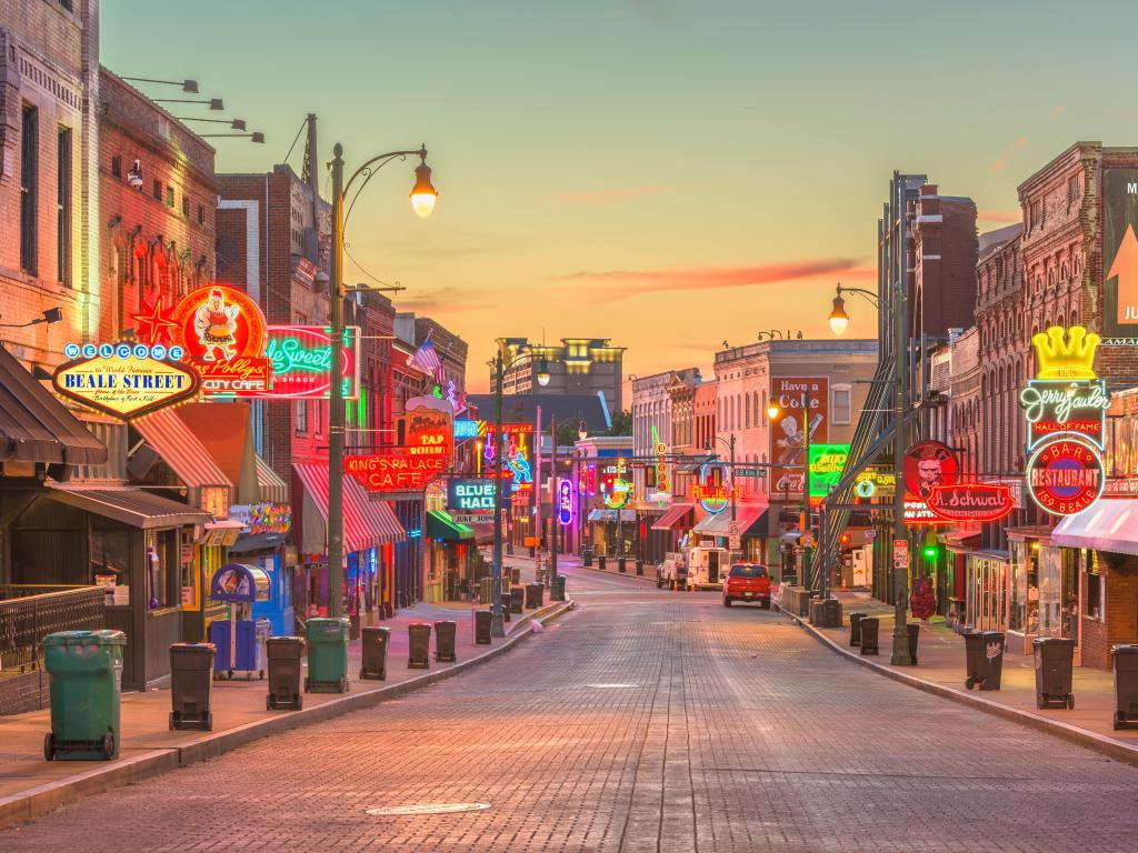 Memphis, Tennessee, USA taken at the Blues Clubs on historic Beale Street at twilight.