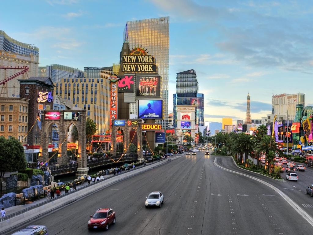 Las Vegas, Nevada, USA taken at sunset in Las Vegas Strip.