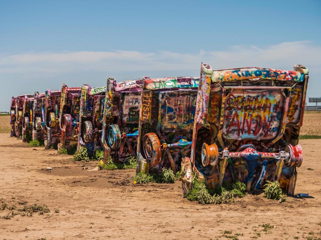 Amarillo, Texas, USA taken at the famous Cadillac Ranch, public art and sculpture installation created by Chip Lord, Hudson Marquez and Doug Michels near Amarillo, Texas.