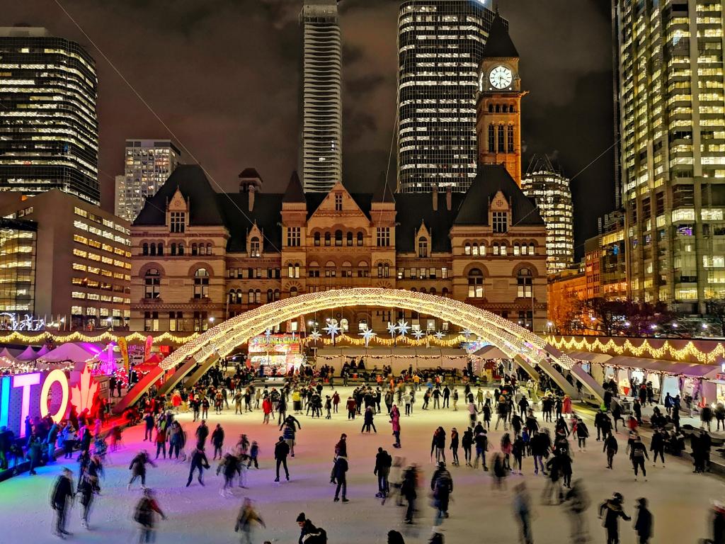 Toronto downtown Christmas City Hall skating.