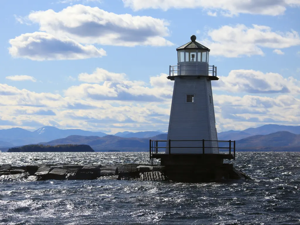 Burlington Breakwater Lighthouse on Lake Champlain in Burlington, Vermont.