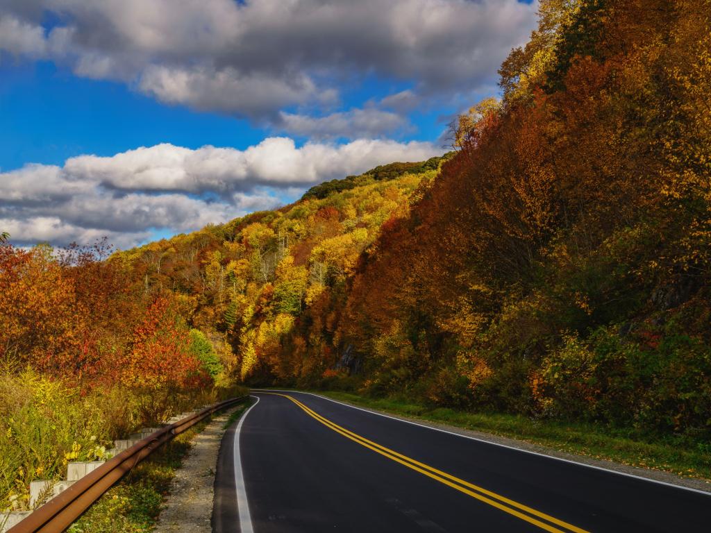 Cherohala Skyway Appalachian Mountains, Tennessee and North Carolina on a sunny day.