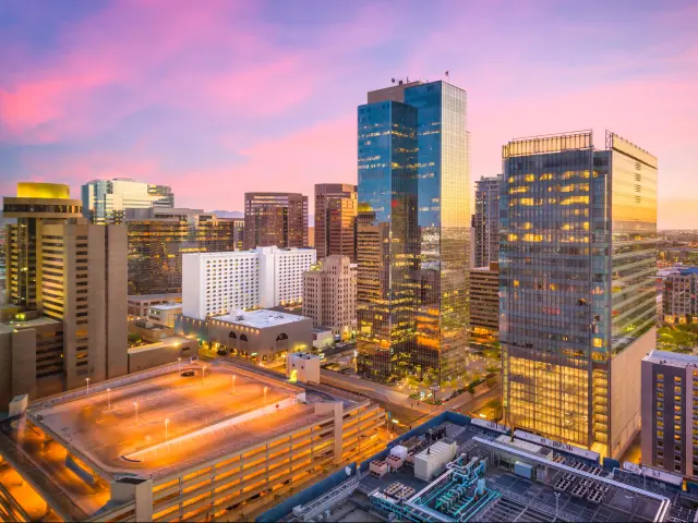 Phoenix, Arizona, USA cityscape in downtown at sunset.