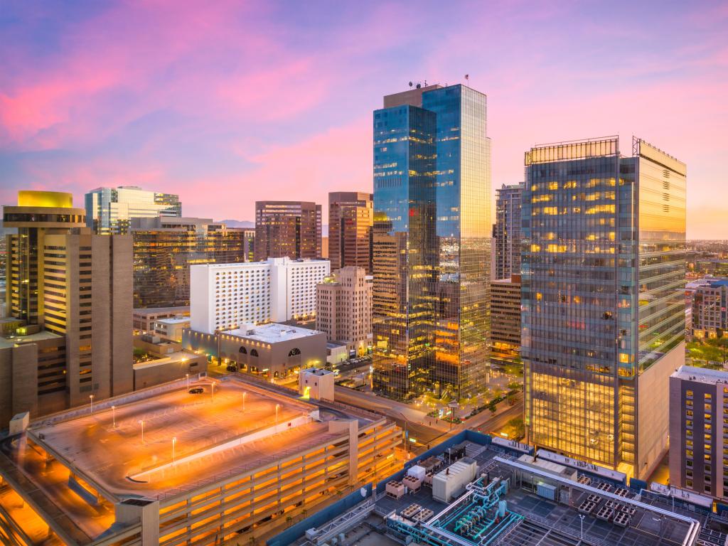 Phoenix, Arizona, USA cityscape in downtown at sunset.