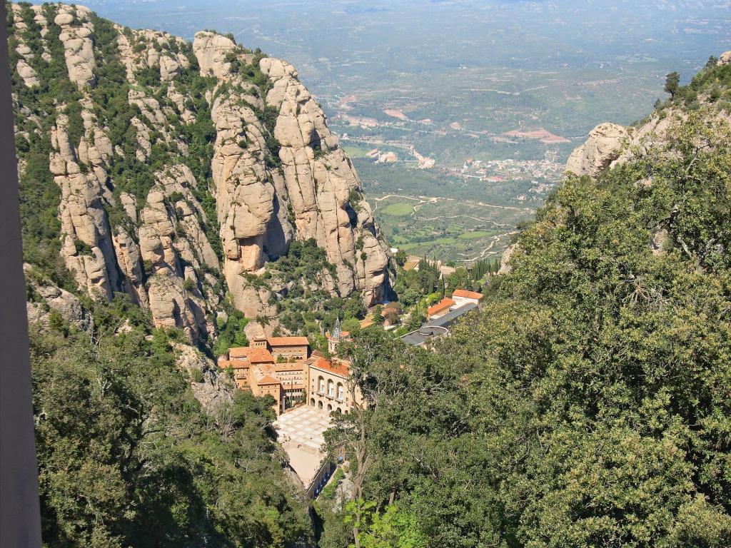 View from Montserrat mountain to monastery, Spain