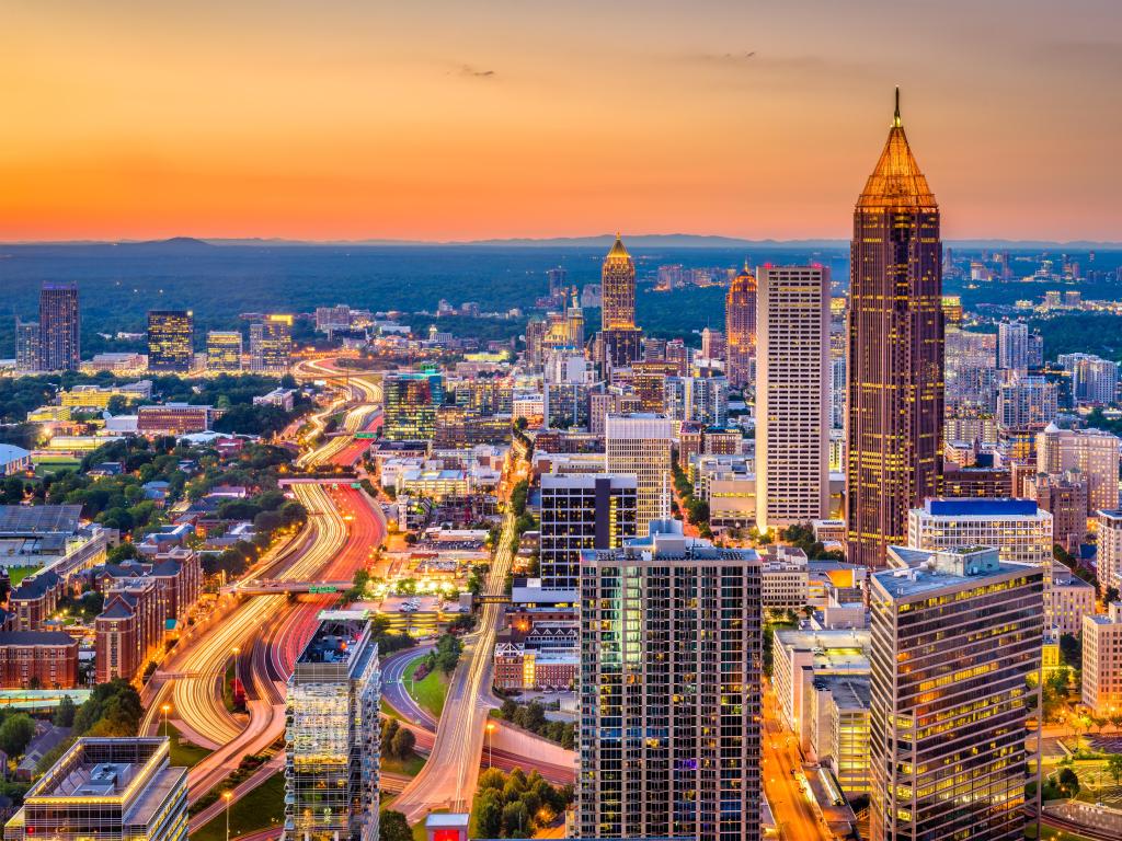 Atlanta, Georgia, USA downtown skyline at dusk.