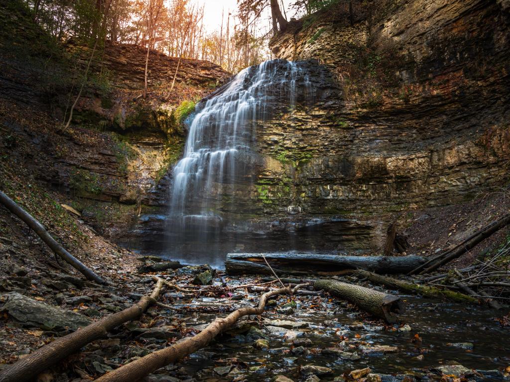 Beautiful Tiffany Falls in Winter. Niagara Escarpment, Hamilton, ON, Canada.