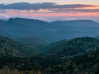 Panoramic sunset over the Blue Ridge Mountains of North Carolina
