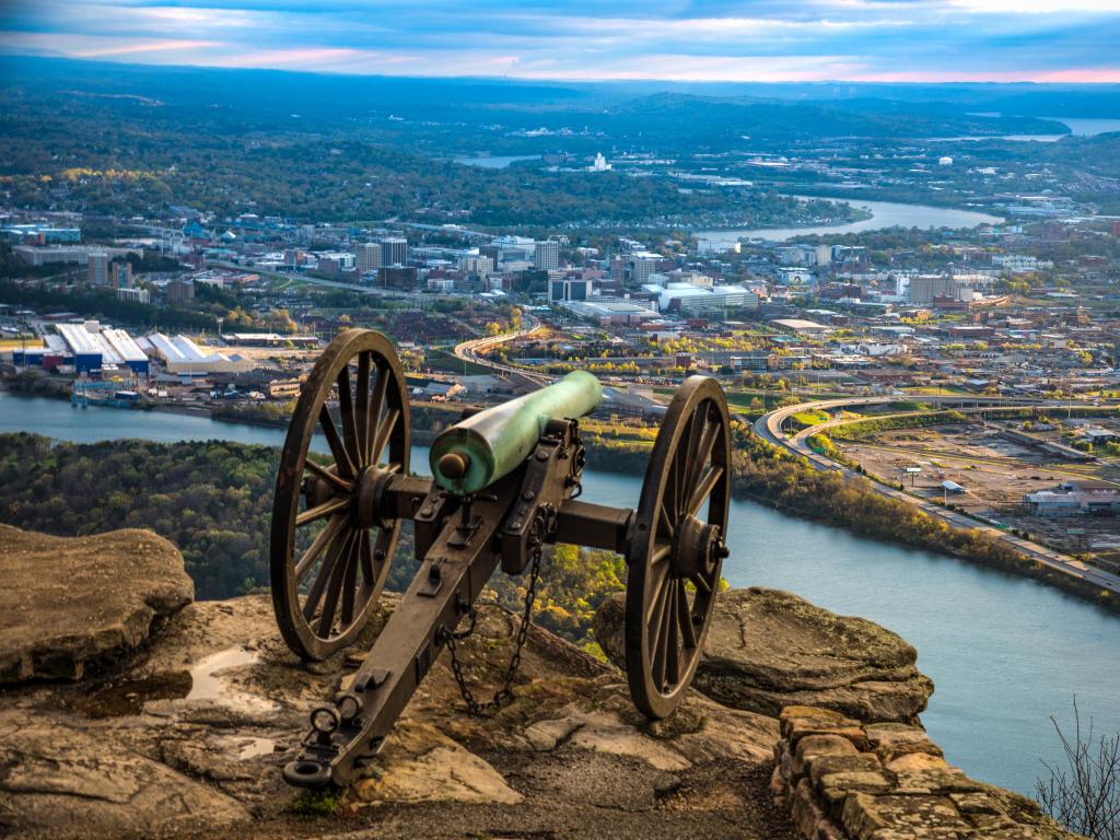 Chattanooga, Tennessee, USA taken at Point Park Civil War Cannon Monument on Lookout Mountain near downtown Chattanooga. 