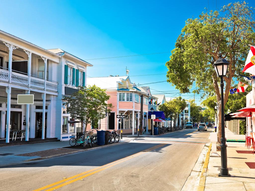 Key West famous Duval street panoramic view, south Florida Keys, United states of America