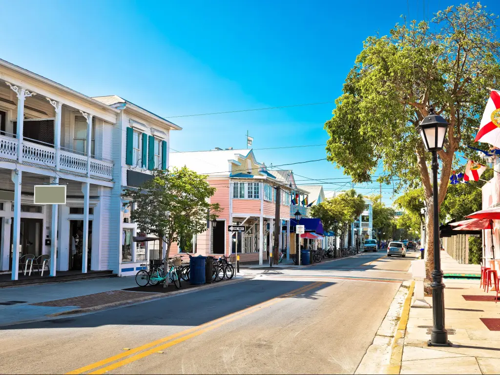 Key West famous Duval street panoramic view, south Florida Keys, United states of America
