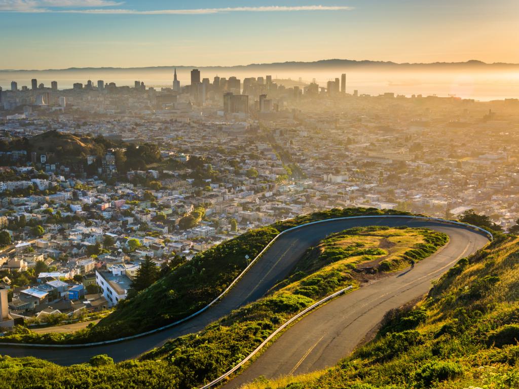 View of San Francisco at sunrise from Twin Peaks