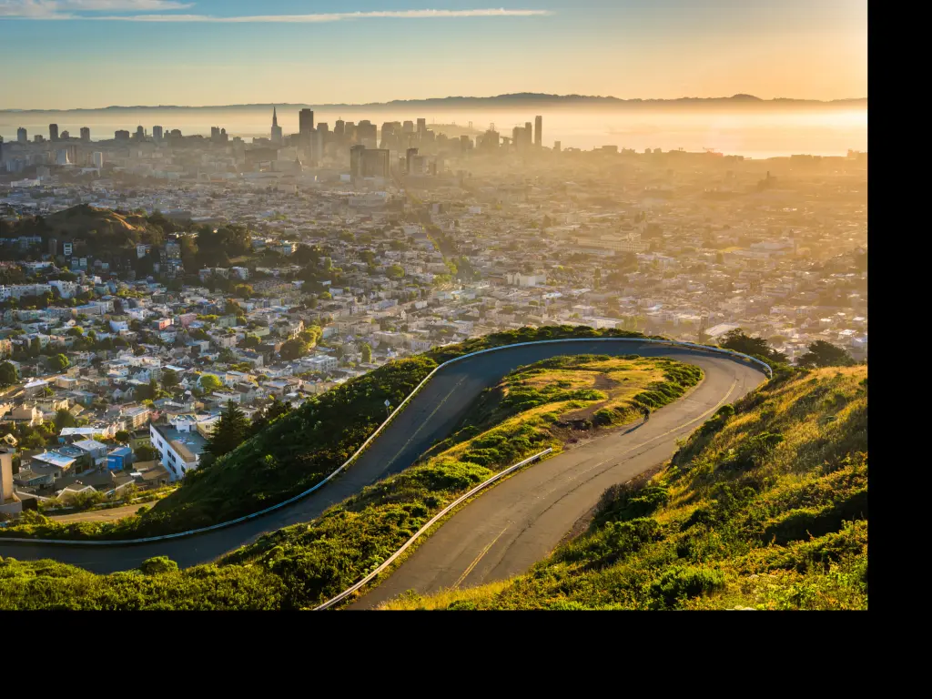 View of San Francisco at sunrise from Twin Peaks