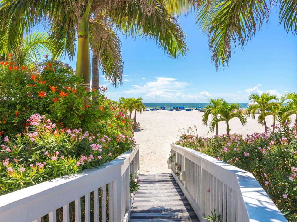 Boardwalk to a beach in St. Petersburg, Florida, USA