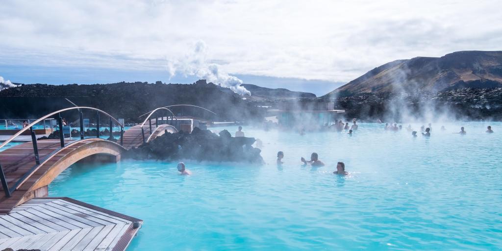 People bathing in the Blue Lagoon in Iceland 