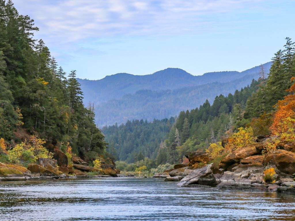 The scenic, wild Rouge River in Southern Oregon in October.
