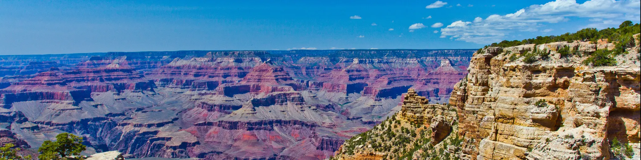 A great view of Grand Canyon National Park in a clear blue sky.