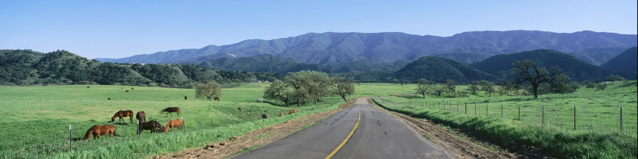 Scenic country road through California near Santa Barbara.
