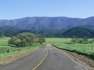 Scenic country road through California near Santa Barbara.